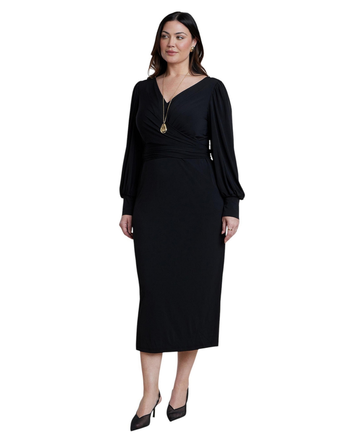 Eloquii Women's Plus Size Cross Front Midi Dress - Totally black