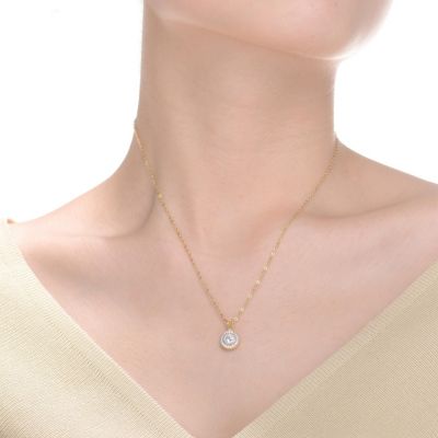 Classy Clear Cubic Zirconia Round Solitaire Pendant Necklace