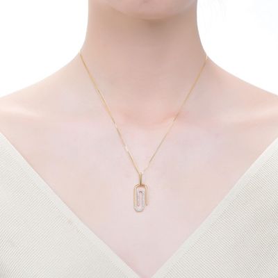 14k Yellow Gold Plated with Cubic Zirconia Paperclip Spiral Pendant Necklace