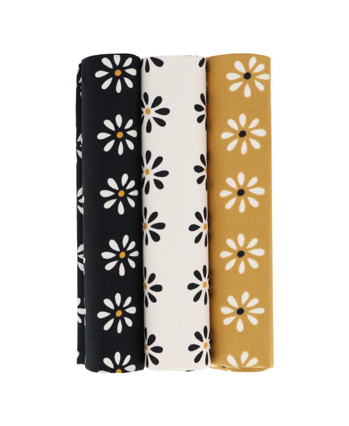 Men's Mary's Rose Daisy Cotton Handkerchiefs (3 Pack) - Black, white, gold