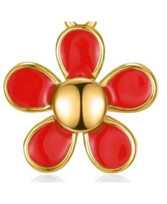 14k Yellow Gold Plated Red Enamel Blooming Flower Layering Necklace for Toddler/Kids