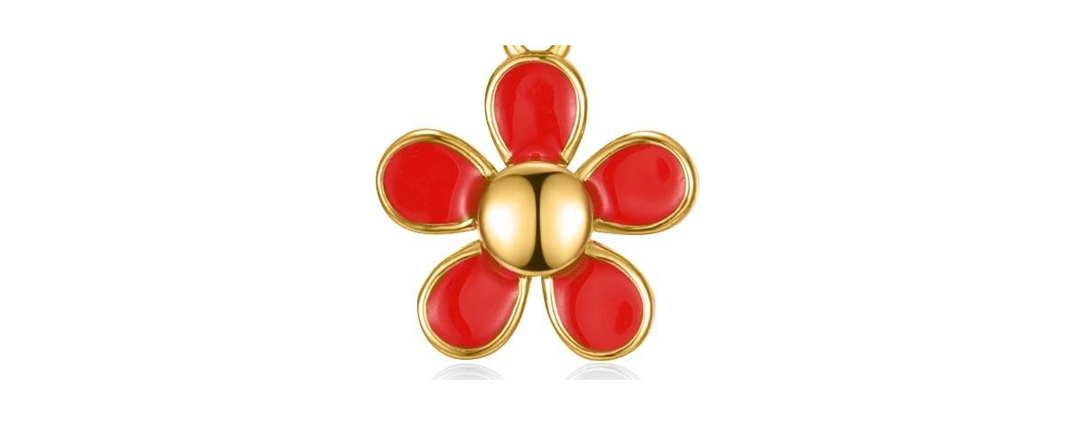GiGiGirl 14k Yellow Gold PlatedEnamel Blooming Flower Layering Necklace for Toddler/Kids - Red