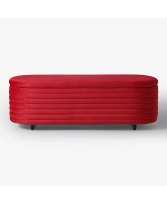 54" Wide Modern Upholstered Velvet Tufted Oval Storage Ottoman Bench