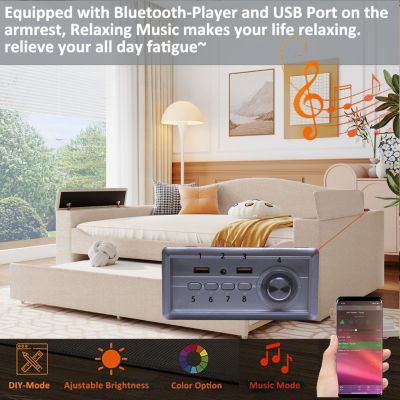 Streamdale Upholstered Daybed with Storage, Trundle and Audio System