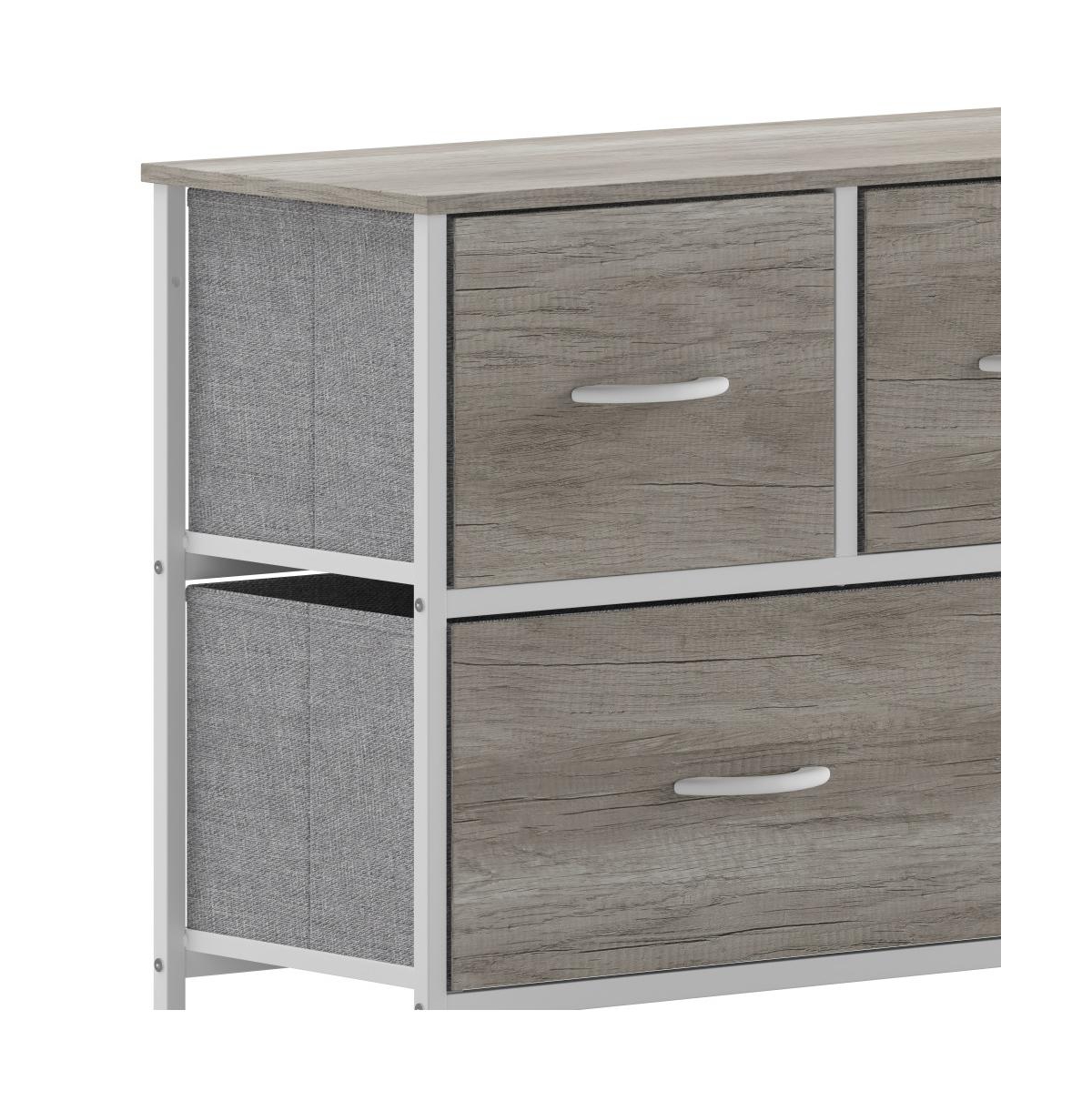 Emma+Oliver Marley 5 Drawer Storage Dresser With Cast Iron Frame, Wood Top, And Easy Pull Fabric Drawers With Wooden Handles -w
