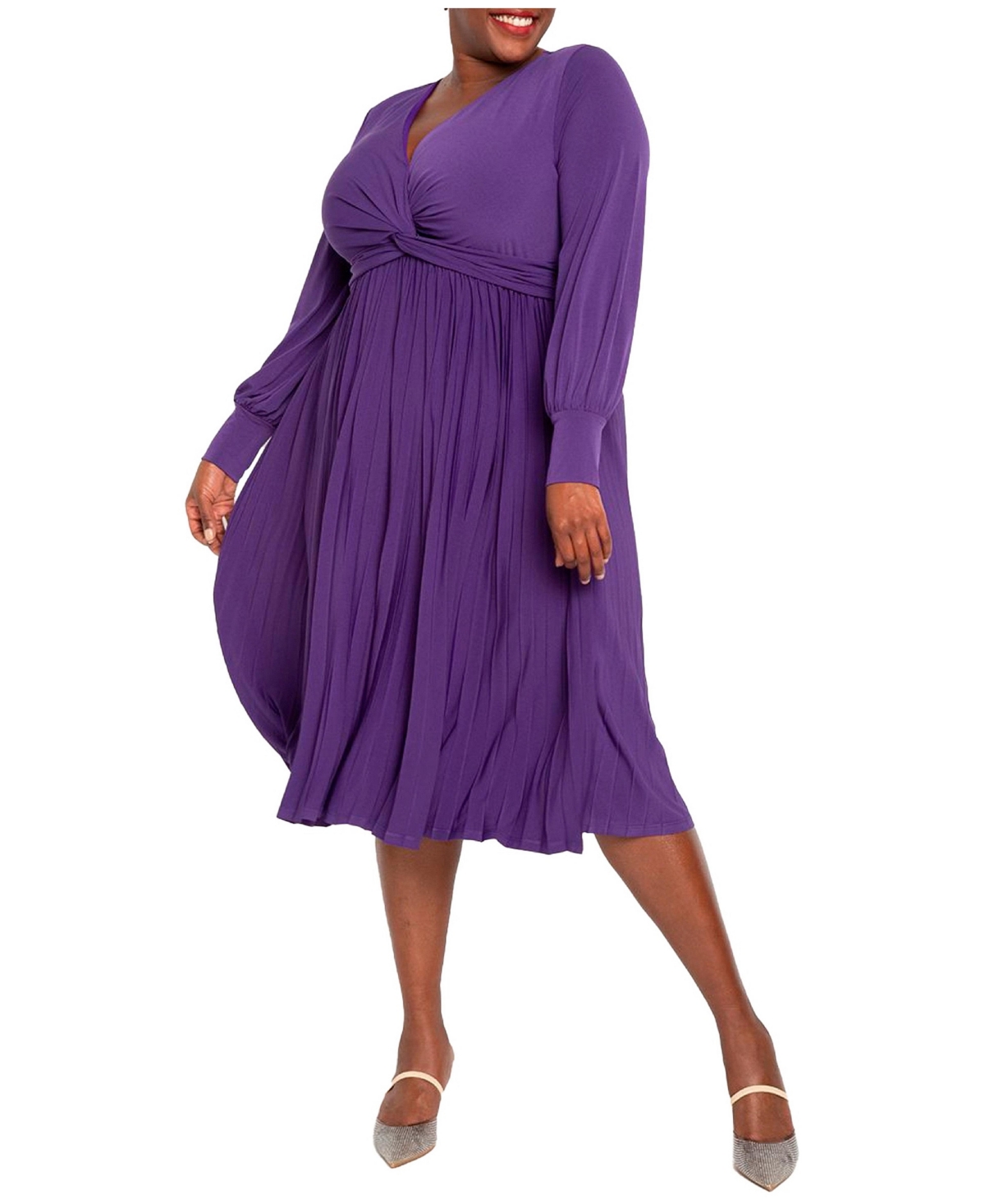 Eloquii Plus Size Knot Front Pleated Skirt Dress - 16, Violet Indigo - Violet indigo