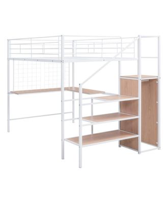 Metal Loft Bed with Desk, Ladder and Wardrobe