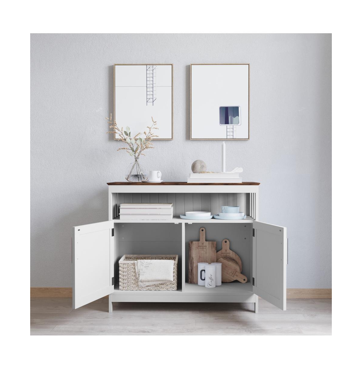Merrick Lane Tanner Buffet And Sideboard With Storage Cabinet And Upper Shelf -white frame