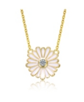 GiGiGirl Young Adults/Teens 14k Yellow Gold Plated with Cluster Cubic Zirconia White Enamel Mini Daisy Pendant Layering Necklac