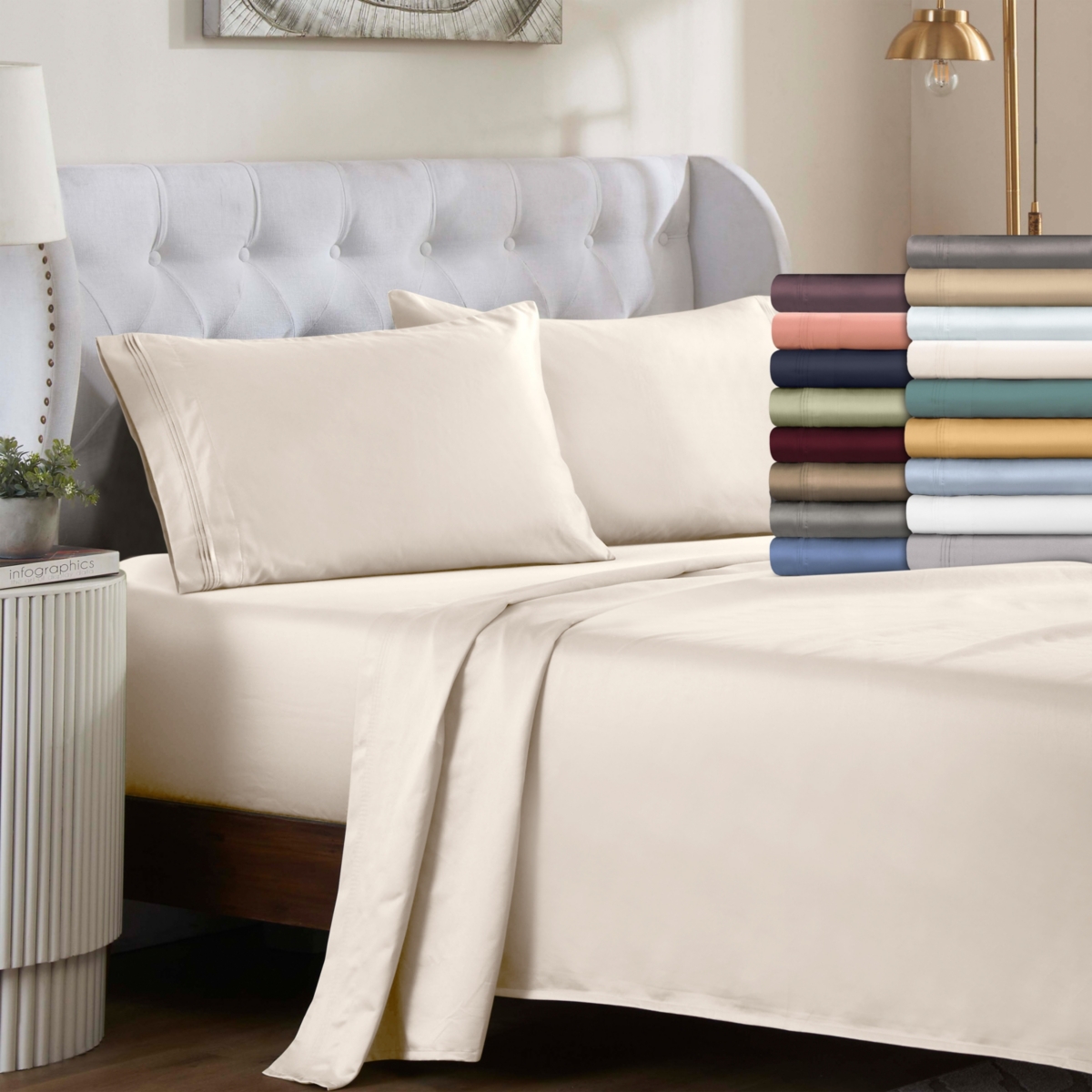 Superior Egyptian Cotton 1000 Thread Count Solid Sheet Set, Olympic Queen