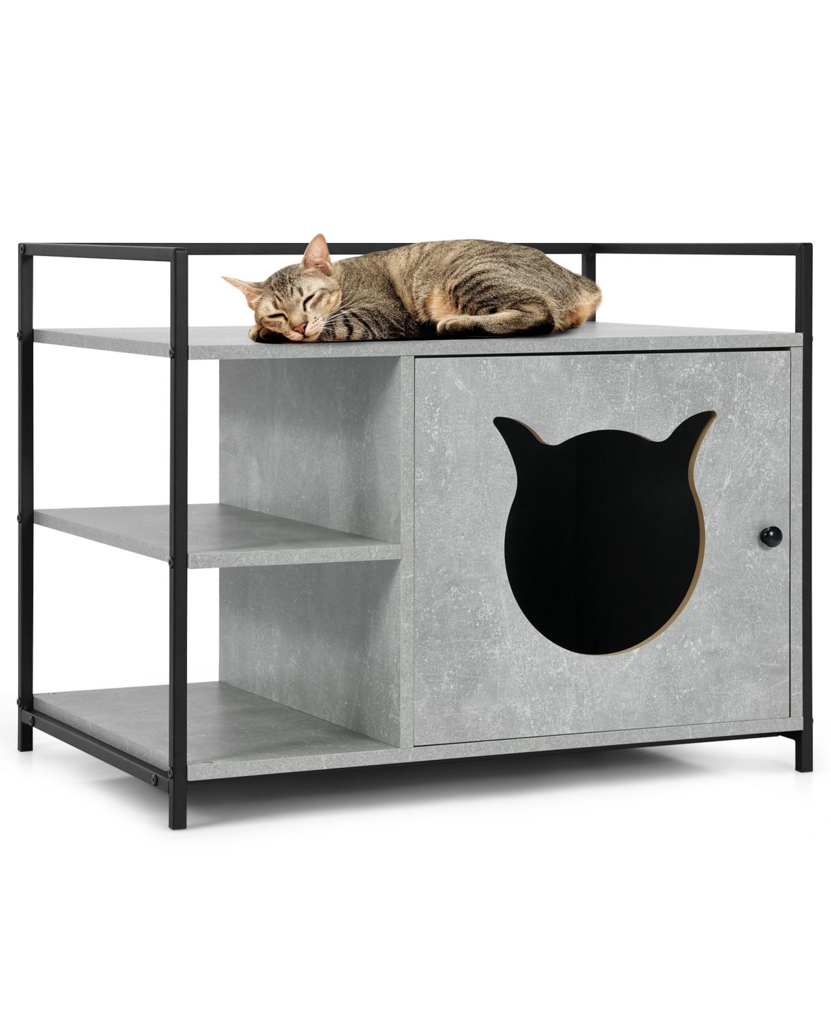Enclosure Hidden Litter Furniture Cabinet with 2-Tier Storage Shelf-Gray - Grey