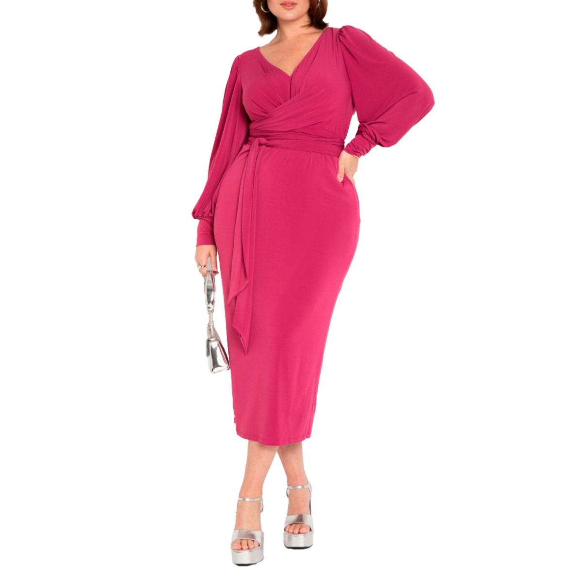 Eloquii Women's Plus Size Cross Front Midi Dress - Boysenberry
