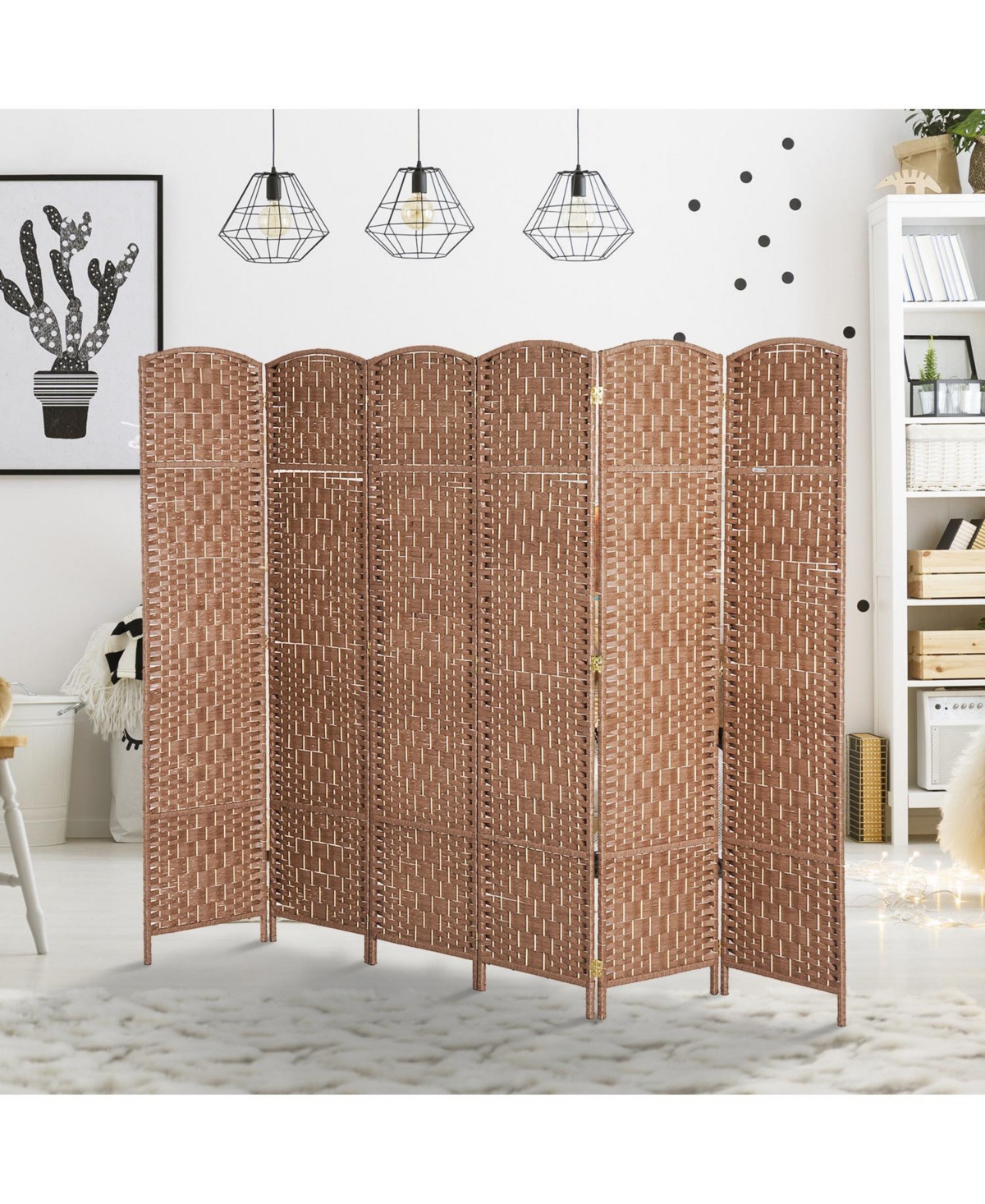 Homcom 6 Panel Resin Wicker Folding Room Divider Privacy Screen Home Office Decor