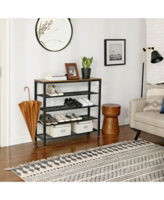 INDESTIC Shoe Rack with 4 Mesh Shelves and Large Top for Bags