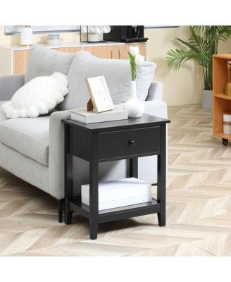 Nightsd Bedside Table End Table Organizer W/ Drawer Shelf