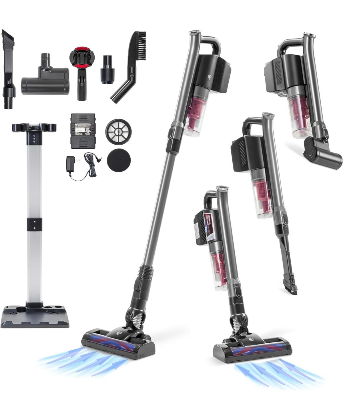 Power Brush Cordless Stick Vacuum for Low-profile Carpet Rugs and Hard Floors, Stand and 6-in-1 Attachments, 9000Pa Suction Led Indicator, 60