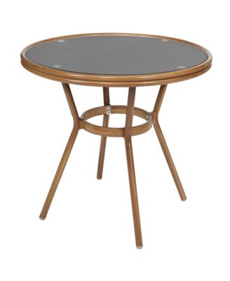 Mael Bistro Style Table With Tempered Glass Top, Textilene, And Bamboo Finished Metal Frame For Indoor/Outdoor Use