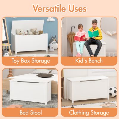Streamdale Kids Wooden Toy Box Storage With Safety Hinged Lid For Ages 3