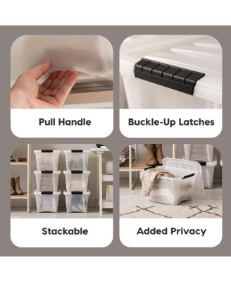 USA 13 Qt Stackable Plastic Storage Bins with Lids, 4 Pack - BPA-Free, Made in USA - Discreet Organizing Solution, Latches, Durable Nestable Containers, Secure Pull Handle - Pearl