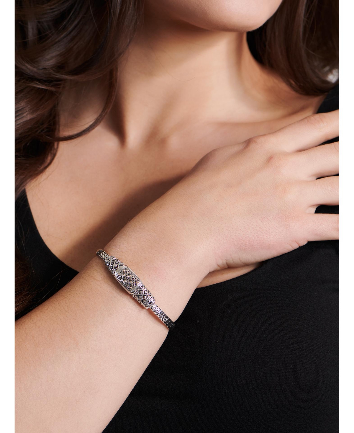 Devata Bali Dragon Skin with Dragon Bone Oval 5mm Chain Bracelet in Sterlingwith 18K Gold Accent - Silver