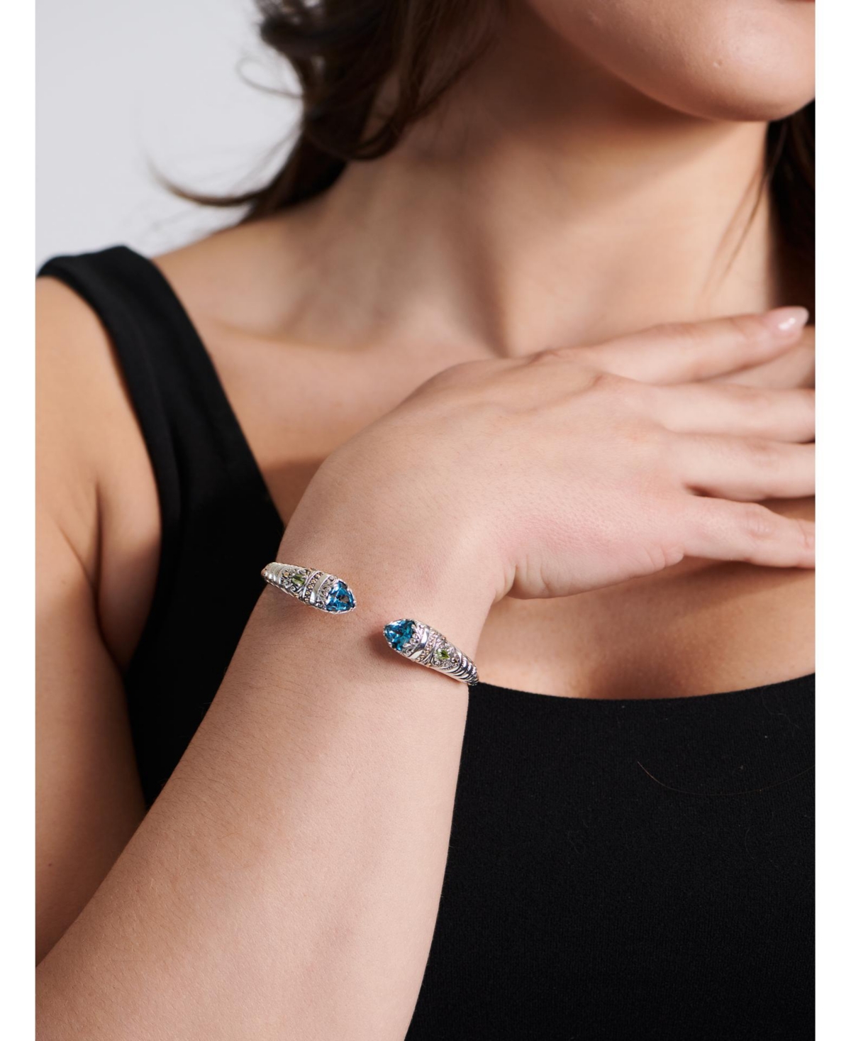 Devata Amethyst & Bali Uluwatu Cuff Bracelet in Sterlingand 18K Gold - Silver