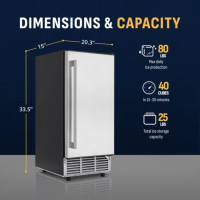 15" Undercounter Ice Maker, 80 lbs Daily Capacity, Built-in/Freestanding Design with Self-Cleaning & LED Controls