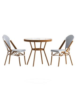 Celia Bistro Style Table With Glass Top, Pe Rattan, 2 Stack Chairs, And Bamboo Finished Metal Frame For Indoor/Outdoor Use