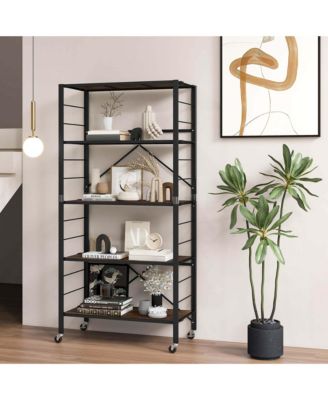 5-Tier Folding Shelf Free DIY Design Shelving Unit with 4 Universal Wheels Kitchen