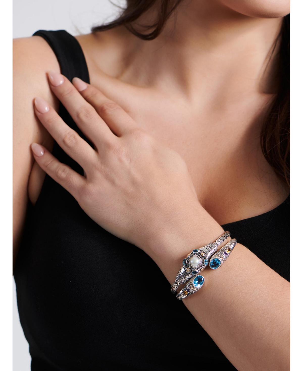 Devata Citrine & Bali Jimbaran Cuff Bracelet in Sterlingand 18K Gold - Silver