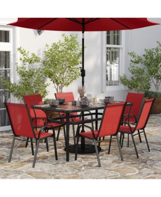 Bardwell 7 Piece Outdoor Dining Table Set For 6 With Glass-Top Patio Table And 6 Stack Chairs With Flex Comfort Material
