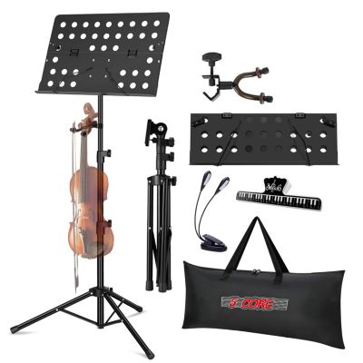 Music Stand For Sheet Music Height Adjustable Portable Folding Atril Para Partituras w Light Clip for Guitar Players Violinists Cellists Pianists - MUS FLD HD ACC BLK