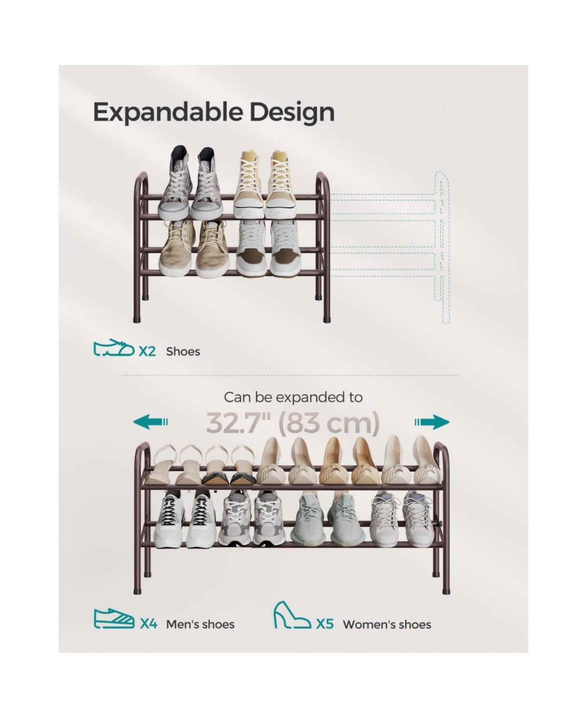Slickblue Expandable Shoe Rack, Metal Shoe Shelf Storage, Adjustable Shoe Organizer for 8-20 Pairs of Shoes