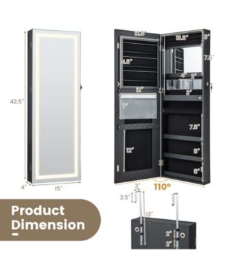 42.5 Inches Lockable Jewelry Mirror Wall Cabinet with 3-Color LED Lights