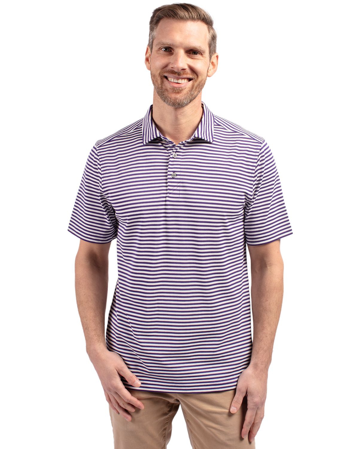 Virtue Eco Pique Stripe Recycled Mens Tall Polo Shirt - Red
