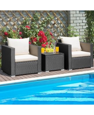 3PCS Rattan Patio Conversation Furniture Set Outdoor Sofa Set w/ Cushions