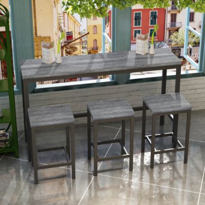  Gray Modern Dining Table Set with 3 Stools