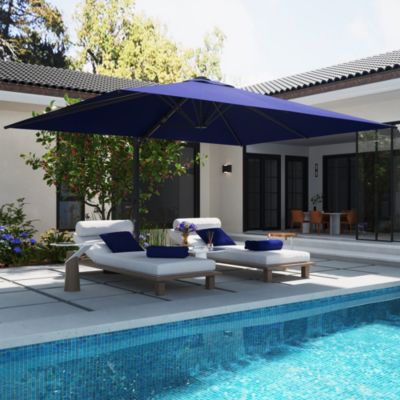 156"W x 120"D Rectangular Cantilever Umbrella with Detachable LED Atmosphere Light and Bluetooth Player, w/ Weight Base Included