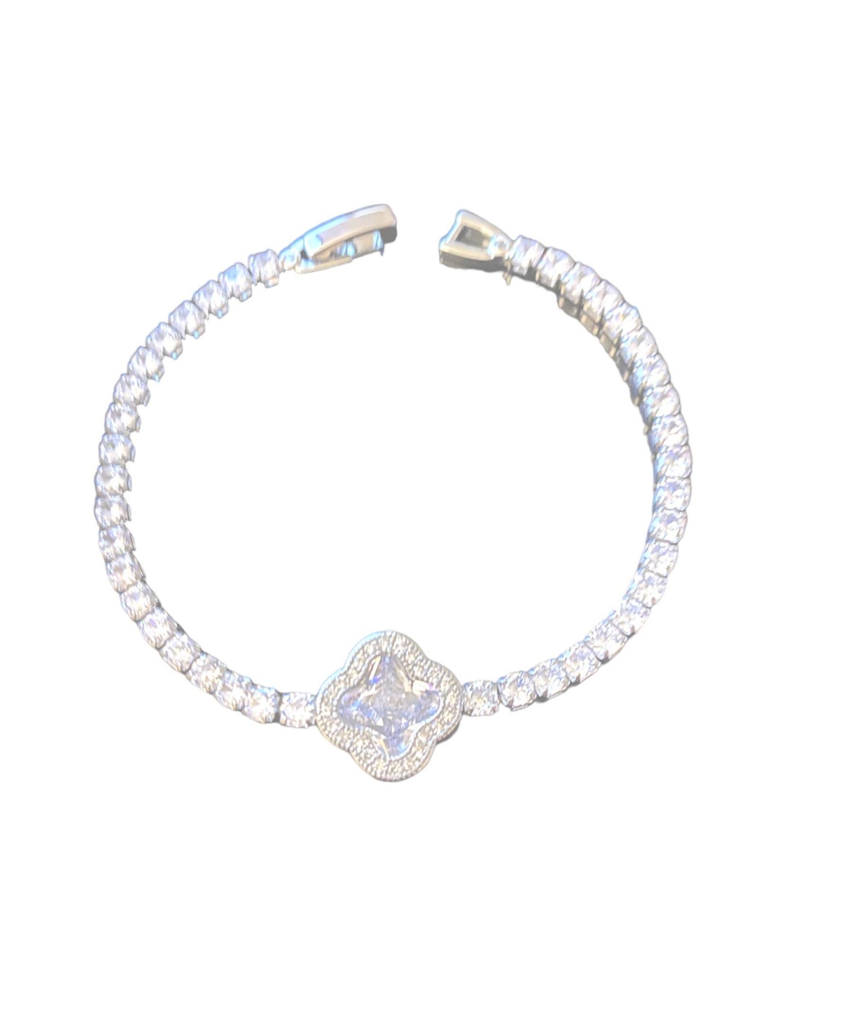 Crystal Clover Tennis Bracelet - Silver