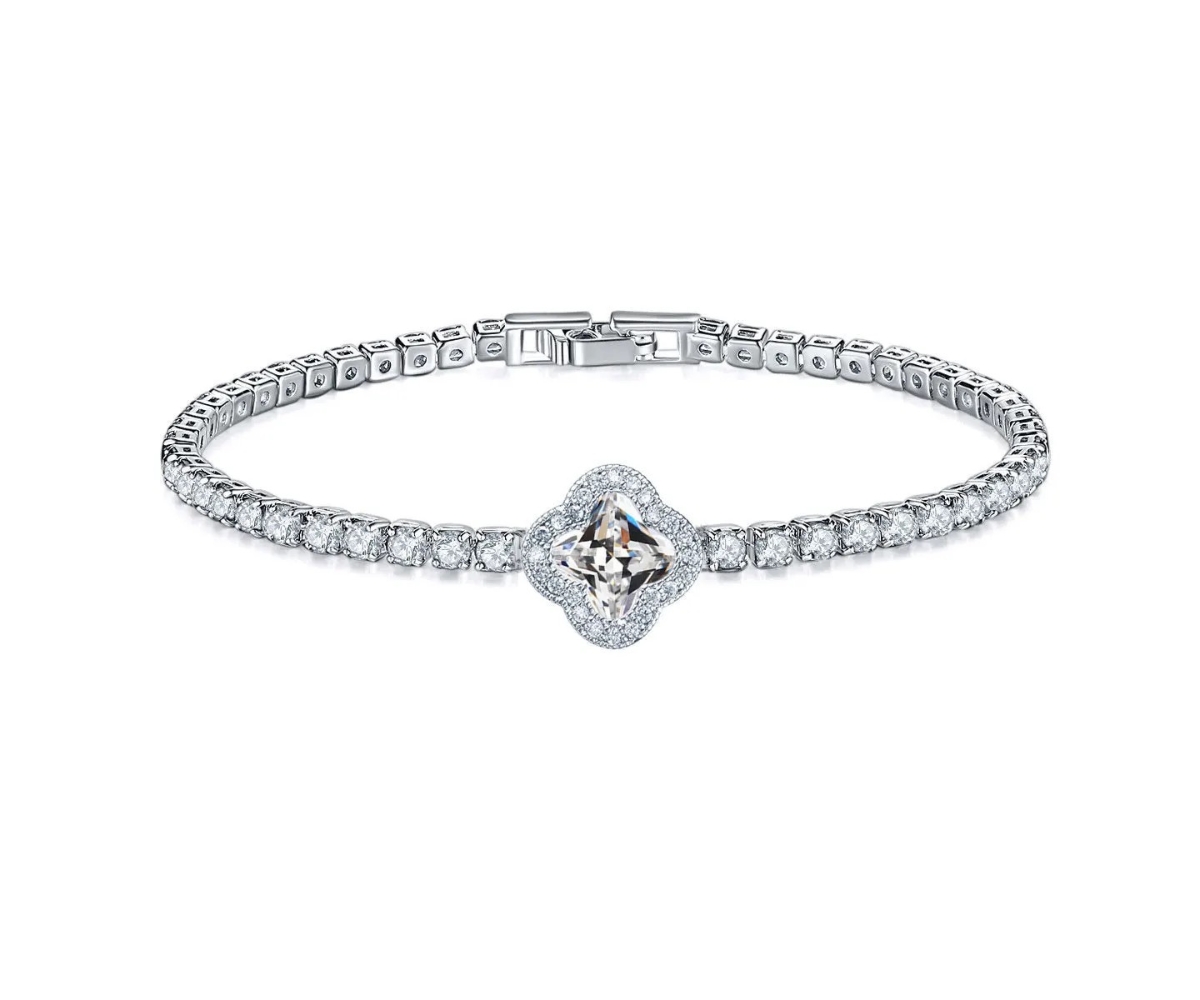 Crystal Clover Tennis Bracelet - Silver