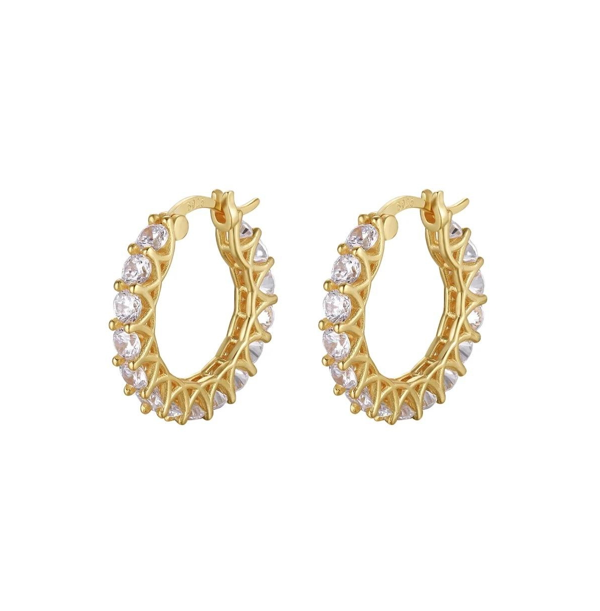 Gold Huggie Hoop Earrings Embellished with Sparkling Cubic Zirconia - Gold