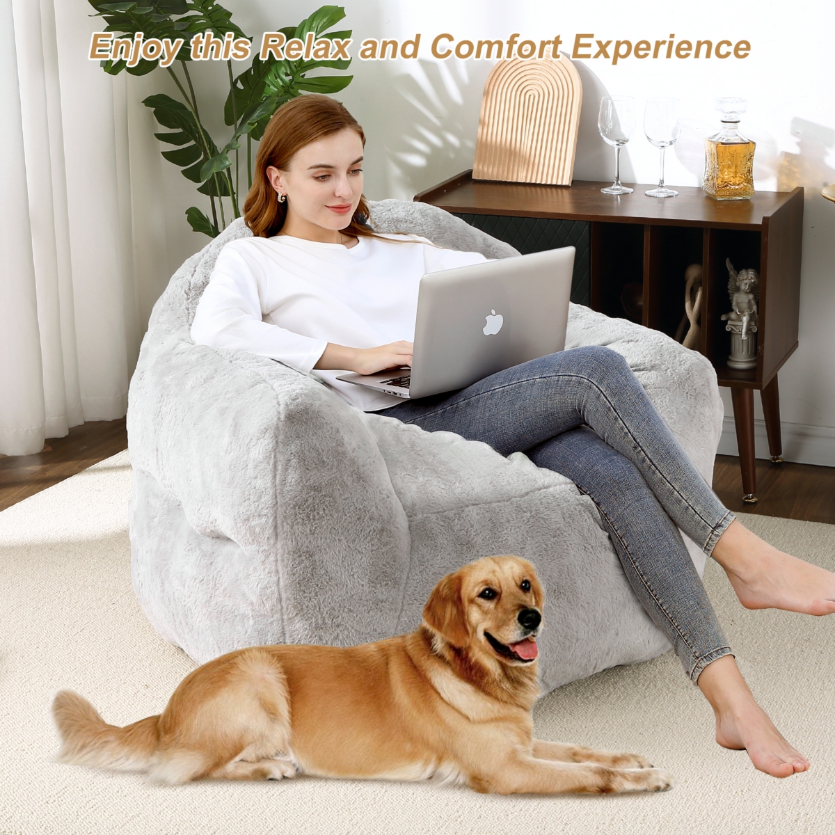 Caromio Giant Bean Bag Sofa Chair with Armrests for Adults High-Density Foam Stuffed