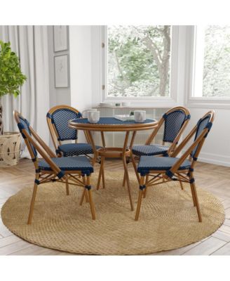 Sacha Bistro Style Table With Glass Top, Pe Rattan, 2 Stack Chairs, And Bamboo Finished Metal Frame For Indoor/Outdoor Use