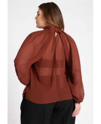 Women's Plus Size Draped Sleeve Chiffon Top