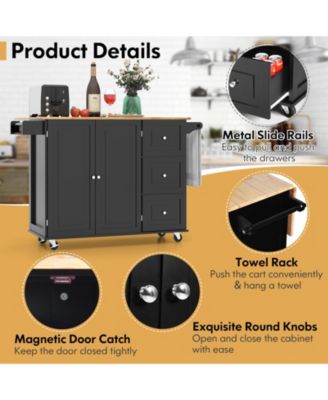 SUGUIFT Kitchen Island Trolley Cart Wood with Drop-Leaf Tabletop and Storage Cabinet