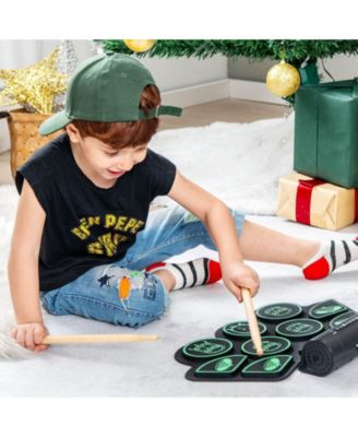 Kids Roll-Up Electronic Drum Set with Speakers, Headphone Jack & Foot Pedals - Green