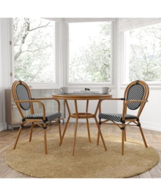 Celia Bistro Style Table With Glass Top, Pe Rattan, 2 Stack Chairs, And Bamboo Finished Metal Frame For Indoor/Outdoor Use