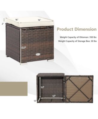 2 Pieces Patio Ottoman with Hidden Storage Space