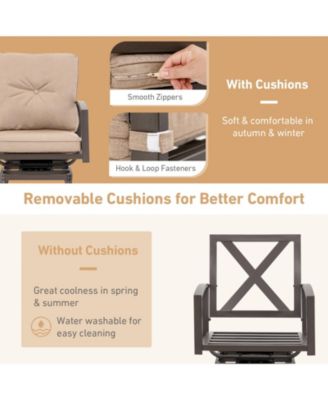 3 Pieces Patio Swivel Bar Table Set with Removable Cushions and Rustproof Metal Frame