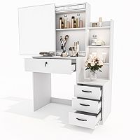 SUGIFT White Vanity Table Set Makeup Dressing Table (38.75 W x 17.5 D x 57 H Inch)