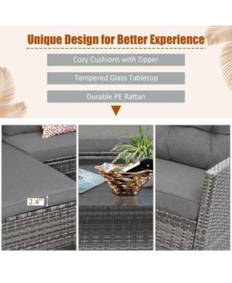 4 Pieces Patio Rattan Furniture Set with Cushion and Table Shelf